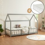 Pat copii Sisimiut HGW90 cu saltea 90 x 200 cm gri/alb [en.casa] HausGarden Leisure
