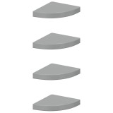 Cumpara ieftin Rafturi colt perete, 4 buc., gri extralucios, 25x25x3,8 cm, MDF
