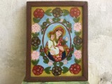 colectie / arta / religie - Icoana veche pictata pe sticla cu rama de lemn / Transilvania !