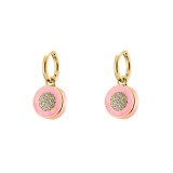 CERCEI PLACATI CU AUR GALBEN DE 18 K DECORATI CU ELEMENTE ROTUNDE SI EMAIL ROZ, Marime universala
