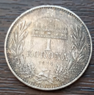 (A1011) MONEDA DIN ARGINT UNGARIA - 1 KORONA 1914 COROANA, FRANZ JOSEPH, PATINA SUPERBA foto
