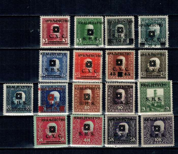 Iugoslavia 1919 - Supratipar pe Bosnia, serie neștampilata incompleta