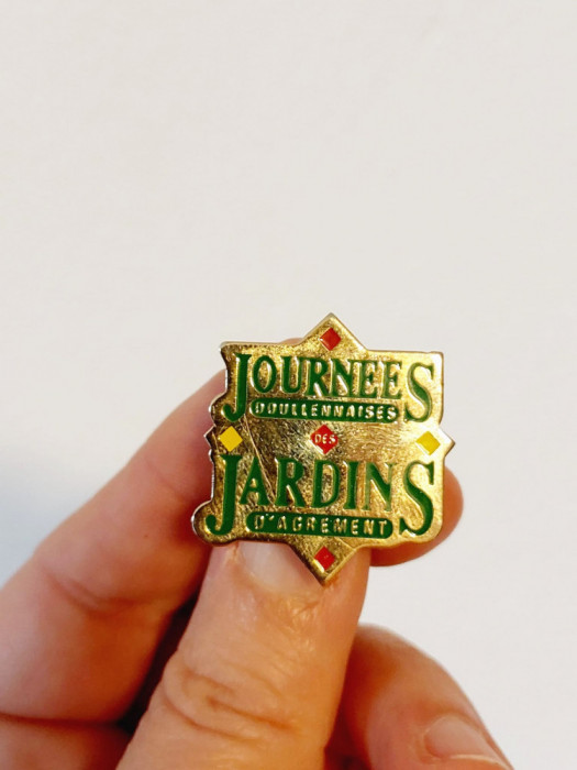 Insigna Journees Jardins, metal, 2.5x2.5cm, colectie, vintage