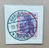 Germania Republica de la Weimar 1922 Inflație Cifra 25 Mărci pe Germania 1,25M Decupaj Ștampilat Karlsruhe - OREF1