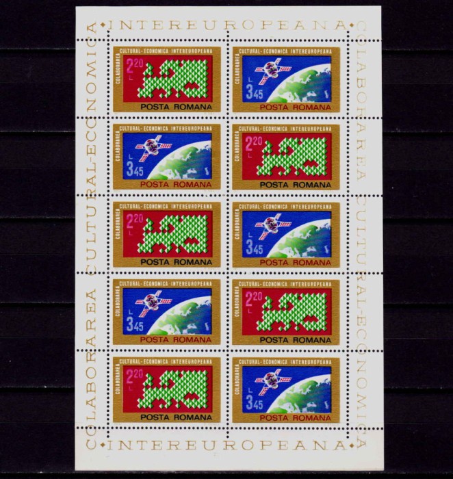 ✅RO 1974 , LP 845a ,&quot;Colaborarea Cult.-Ec. Intereuropeana &quot;,coala de 5 serii,MNH