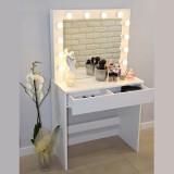 Masa de toaleta si machiaj Hollywood, alba, cu oglinda si 12 LED-uri, 80x40x140 cm Household NewTrend