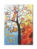 Tablou pictat manual living, dormitor, Copacul vietii 4, bucurie, 70x50cm ulei pe panza in relief cu efect 3D
