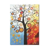 Tablou pictat manual living, dormitor, Copacul vietii 4, bucurie, 70x50cm ulei pe panza in relief cu efect 3D
