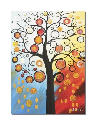 Tablou pictat manual living, dormitor, Copacul vietii 4, bucurie, 70x50cm ulei pe panza in relief cu efect 3D foto