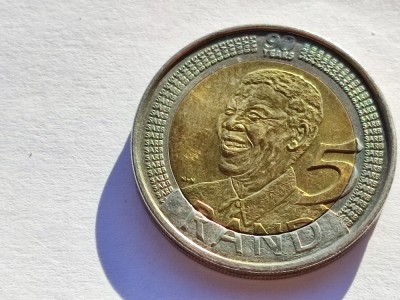 413. Moneda Africa de Sud 5 rand 2008 (Nelson Mandela 90 Years) foto