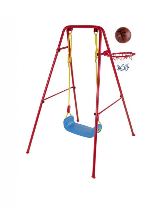 Set de gradina 3in1 pentru copii Leagan cu Cos de Baschet metalic culoare Rosu
