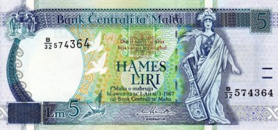 MALTA 5 lire (1967-1994) aXF!!! foto