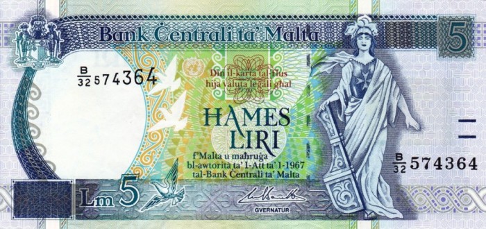 MALTA 5 lire (1967-1994) aXF!!!