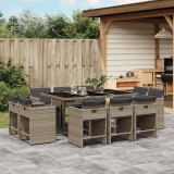 vidaXL Set mobilier de grădină cu perne, 11 piese, gri, poliratan