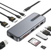 Hub Adaptor Multiport 10 in 1 USB-C, 2 x USB-A 3.1, 2 x HDMI 4K, 30 Hz, 1 x USB-C, 1 x RJ45 Ethernet, Power Delivery Port 87 W, Cititor de Carduri SD/