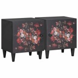 vidaXL Noptieră cu ușă 2 pcs Negru 40 x 33 x 46 cm Lemn de mango solid 4018697