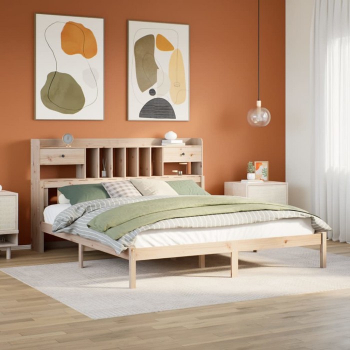 vidaXL Pat cu bibliotecă fără saltea, 180x200 cm, lemn masiv de pin 3322347