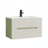 Masca Chiuveta Baie Leziter Trent 80 cm, Verde Deschis-Alb, MDF, Ceramica, Montat pe Perete, Soft-Close