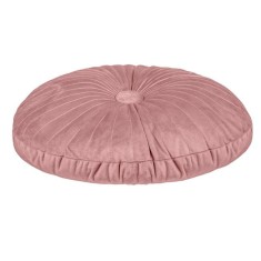 Perna decorativa rotunda din velvet Roz, cu nasture, &Oslash;35 cm, pentru canapea