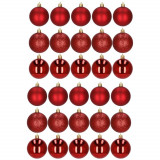Set 30 globuri de Craciun, 6 cm, mat, sclipici, stralucitor, rosu