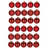Cumpara ieftin Set 30 globuri de Craciun, 6 cm, mat, sclipici, stralucitor, rosu