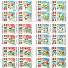 Romania, LP 1234/1990, Preliminariile C.M. de Fotbal Italia, blocuri de 4, MNH