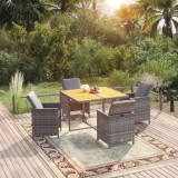 vidaXL Set mobilier de grădină cu perne, 5 piese, gri, poliratan 3095524