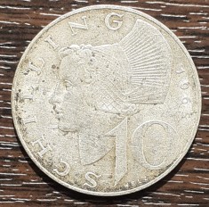 (A900) MONEDA DIN ARGINT AUSTRIA - 10 SCHILLING 1965, PURITATE 640, 7,5 GRAME