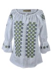 Bluza tip ie dama B23, alb trandafir/verde , marimea 3XL