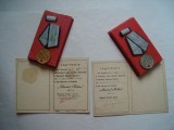 Lot medaliile Meritul Militar cls. II + I RPR, la cutie, cu legitimatii