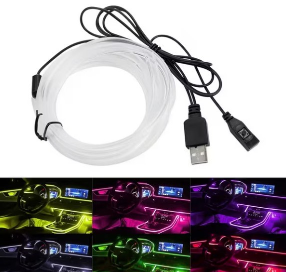 Lumini ambientale auto LED RGB, conectare USB cu telecomanda pe fir, 3 metri, BZRSH