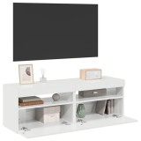 Comode TV cu lumini LED, 2 buc., alb extralucios, 60x35x40 cm