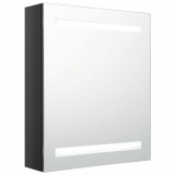 Dulap de baie cu oglindă și LED, negru strălucitor, 50x14x60 cm