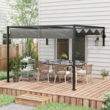 Outsunny Pergola de 3x4m Inclinata cu Acoperis Retractabil, Foisor de Gradina Montat pe Perete, Adapost de Umbra in aer Liber