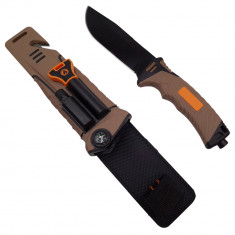 Cutit de vanatoare IdeallStore®, Tactical Survival, 25 cm, otel inoxidabil, bej, husa inclusa