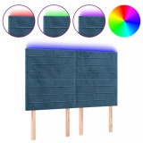 Cumpara ieftin Tablie de pat cu LED, albastru inchis, 144x5x118/128cm, catifea
