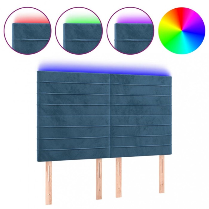 Tablie de pat cu LED, albastru inchis, 144x5x118/128cm, catifea