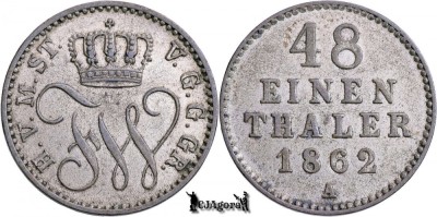 1862 A, &amp;sup1;&amp;frasl;₄₈ Thaler - Frederic Wilhelm | Marele Ducat de Mecklenburg-Strelitz foto