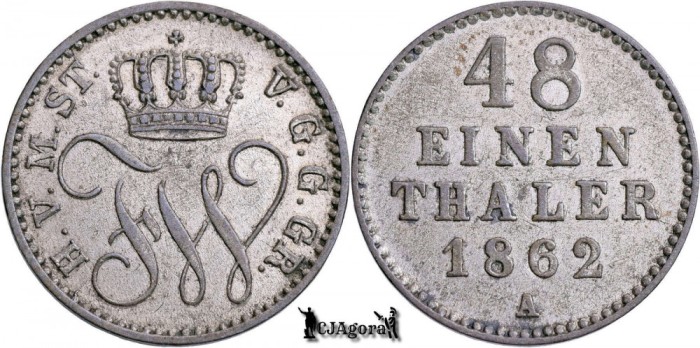 1862 A, &sup1;&frasl;₄₈ Thaler - Frederic Wilhelm | Marele Ducat de Mecklenburg-Strelitz