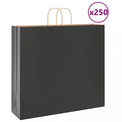 vidaXL Pungi de h&amp;acirc;rtie 250 buc cu m&amp;acirc;nere negre 54x15x49 cm 4101654 foto