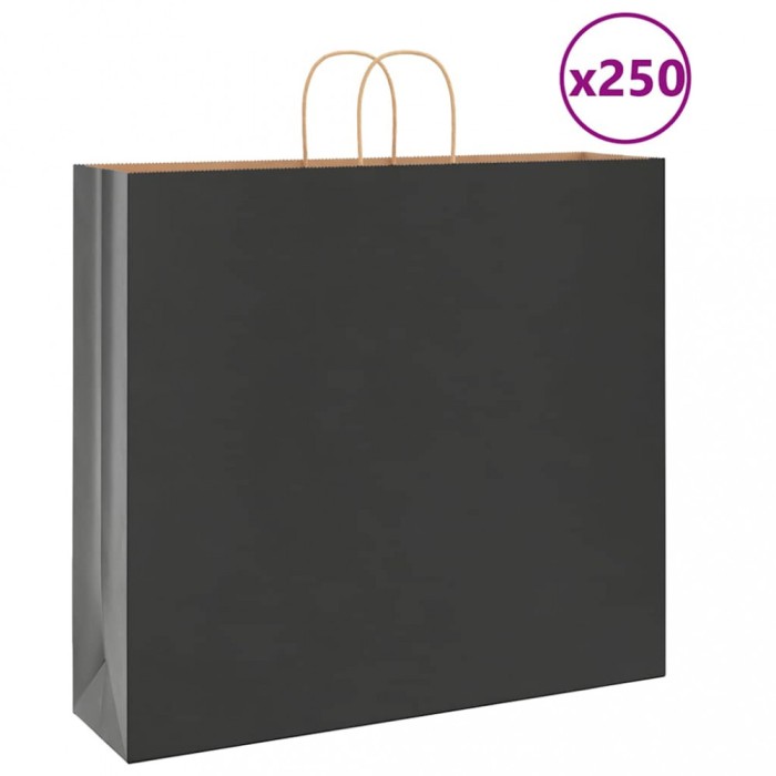 vidaXL Pungi de h&acirc;rtie 250 buc cu m&acirc;nere negre 54x15x49 cm 4101654