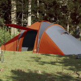 VidaXL Cort de camping pentru 6 persoane, gri/portocaliu, impermeabil