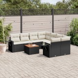 Set mobilier de grădină cu perne, 9 piese, negru, poliratan