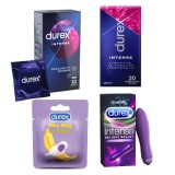 Pachet Prezervative Durex Intense 10 bucati + Lubrifiant Gel Intense 10 ml + Inel Vibrator + Delight Bullet