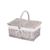 Cumpara ieftin Cos depozitare lemn rachita gri textil alb 40 x 30 x 34 cm