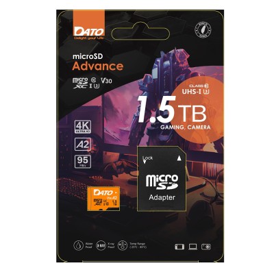 Dato - Memory Card Advance with Adapter (DTTF1.5TU3A2V30A) - MicroSDXC, 1.5TB, U3, A2, V30, Read 95MB/s - Black foto
