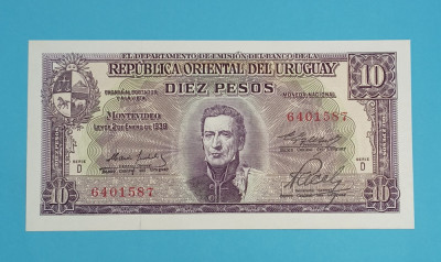 Uruguay 10 Pesos 1967 &amp;#039;La Carreta&amp;#039; UNC serie: 6401587 foto