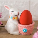 Suport ceramic pentru ou de Paște, Iepuraș cu coșuleț, 10x5x10 cm, CMCLASS