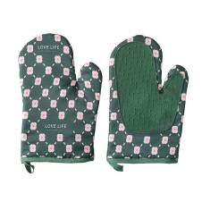 Set 2 manusi bucatarie eMazing, rezistenta 330 grade, textil si cauciuc, 26.5x18 cm, verde