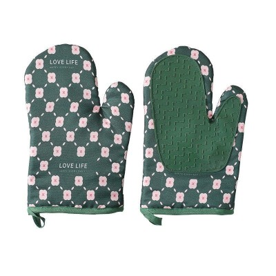 Set 2 manusi bucatarie eMazing, rezistenta 330 grade, textil si cauciuc, 26.5x18 cm, verde foto